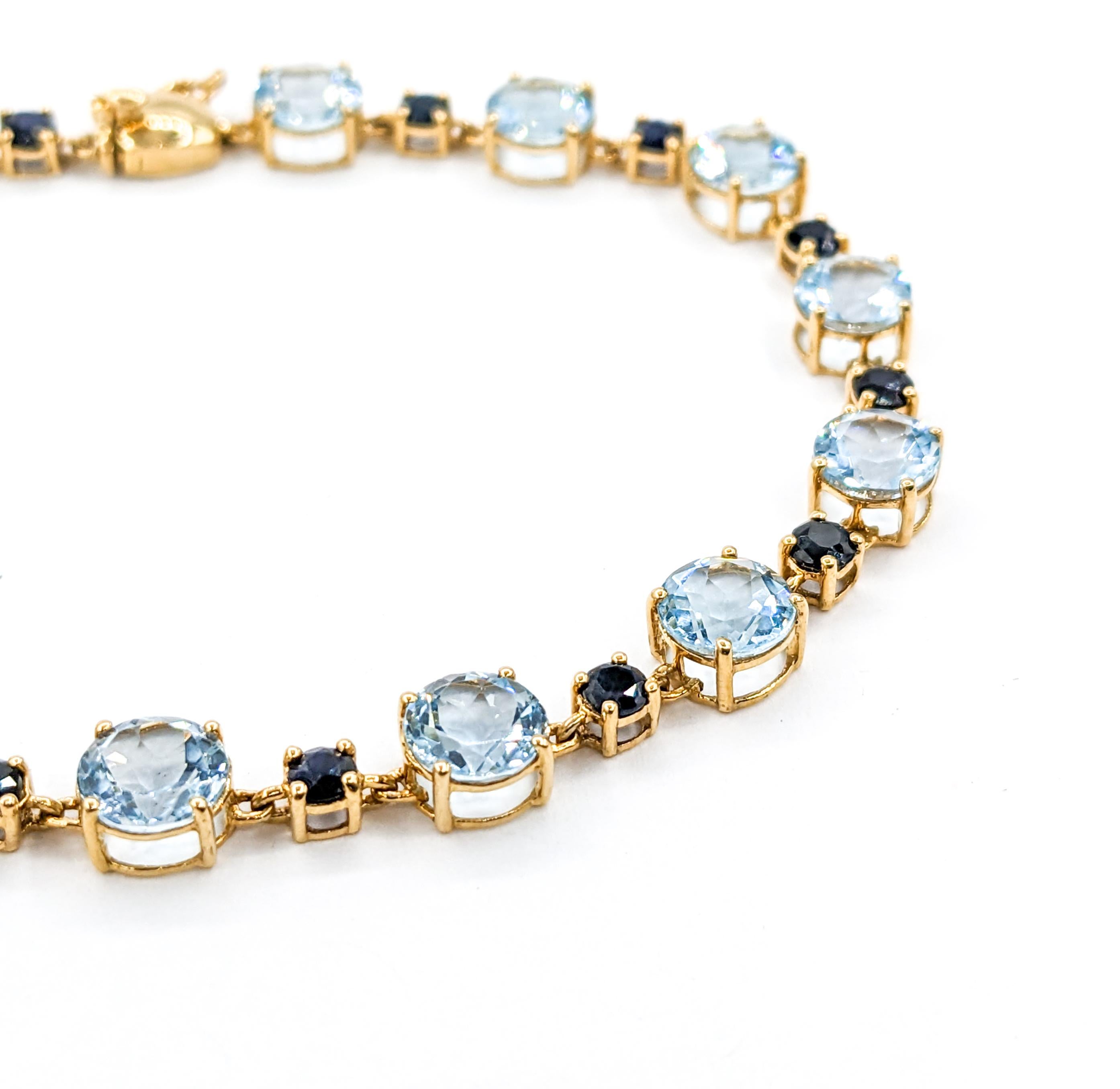 Round Cut Topaz & Midnight Sapphire Gemstone bracelet Yellow Gold 