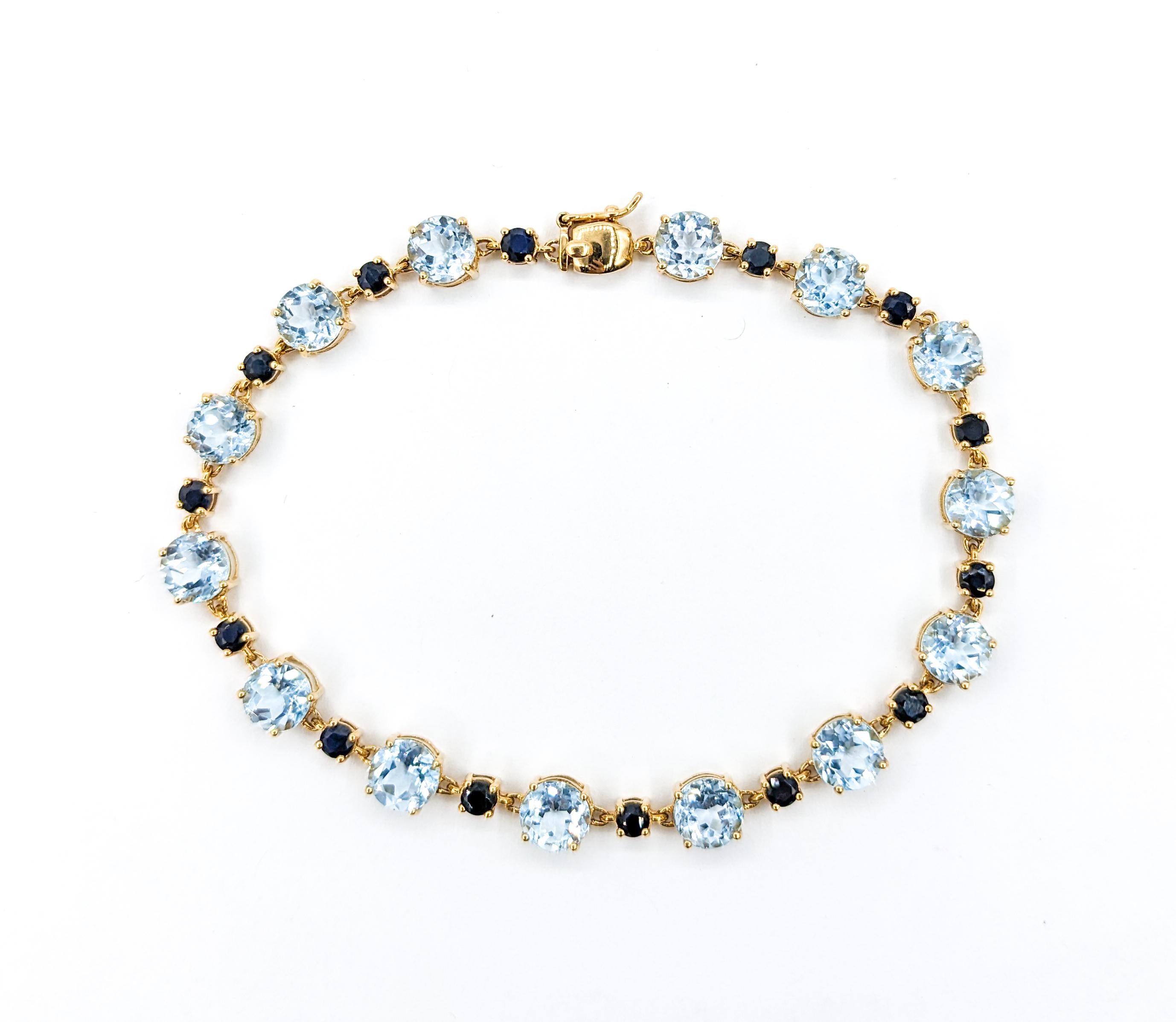 Women's Topaz & Midnight Sapphire Gemstone bracelet Yellow Gold 