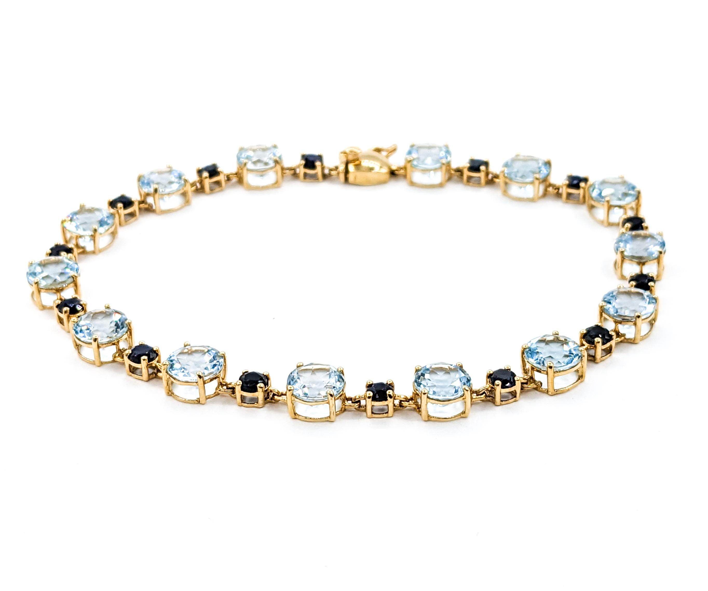 Topaz & Midnight Sapphire Gemstone bracelet Yellow Gold  2