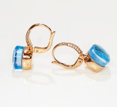 Blue Topaz Multifaceted 18k Gold Dangle Earrings with Pavé of Diamonds