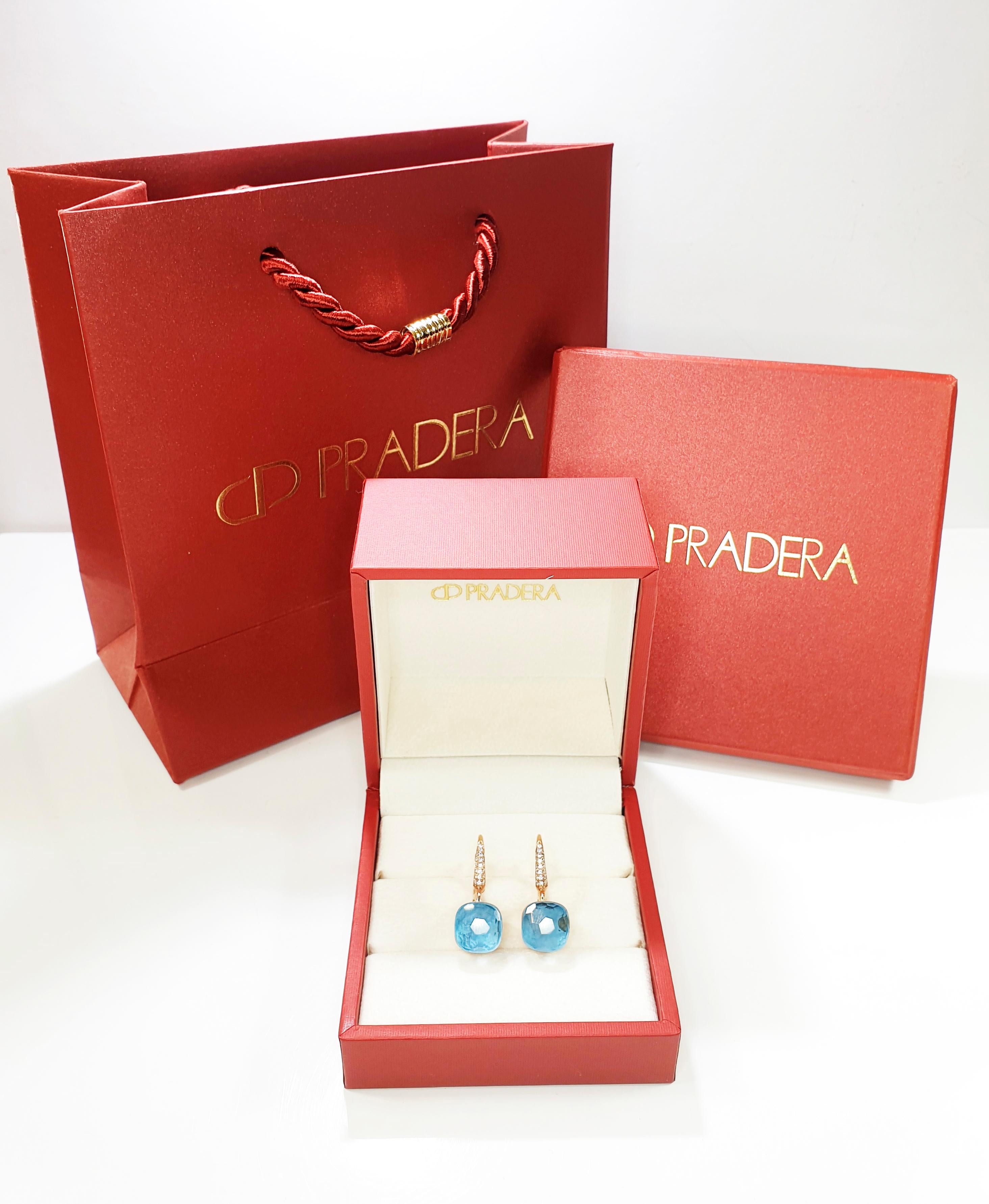 Women's Topaz Multifaceted 18 Karat Rose Gold Dangle Earrings with Pavé of Diamonds For Sale