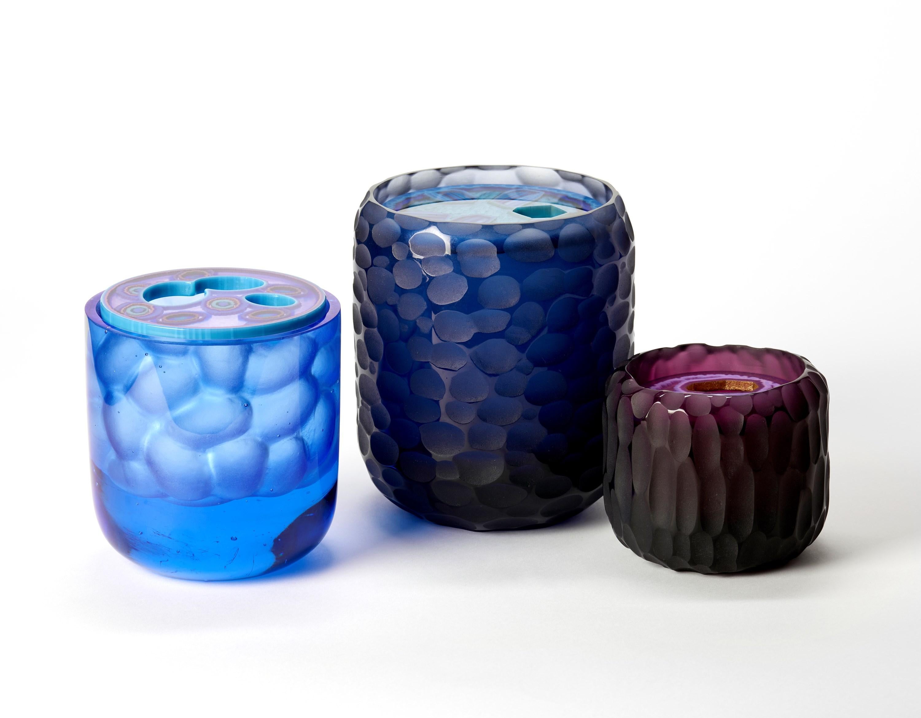 Jarra Topaz Murini Agata II, caja con tapa de textura azul fundida, de Angela Jarman Hecho a mano en venta