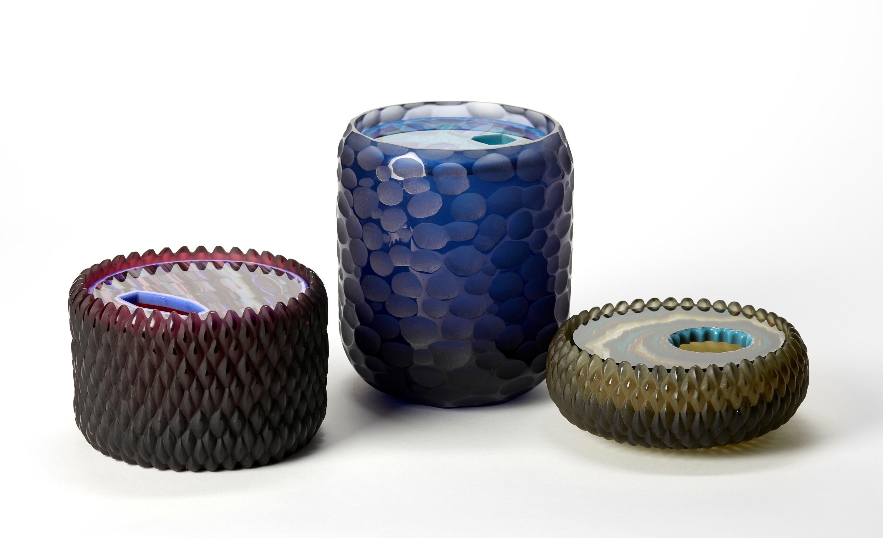 Jarra Topaz Murini Agata II, caja con tapa de textura azul fundida, de Angela Jarman en Nuevo estado para la venta en London, GB