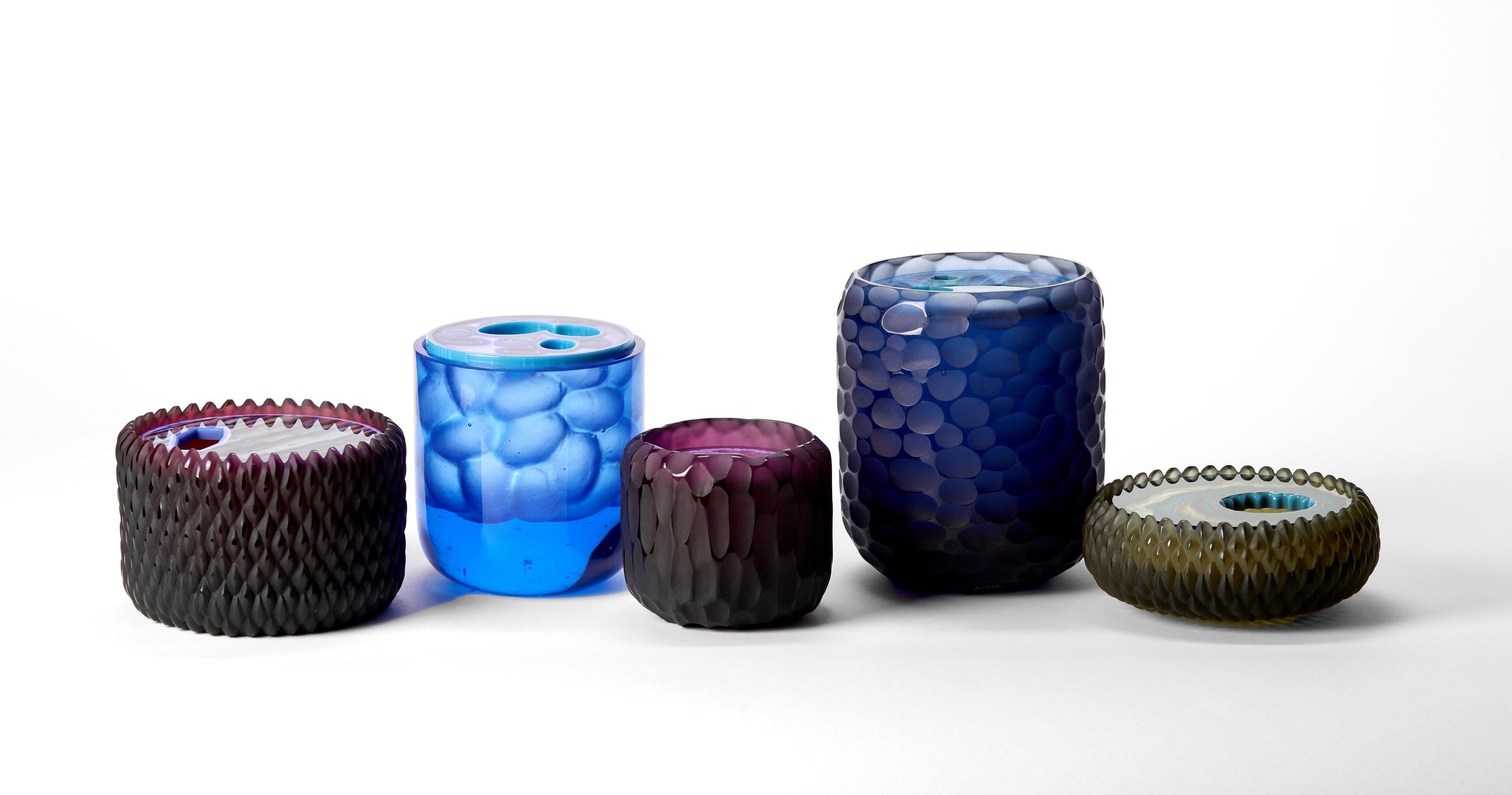 Jarra Topaz Murini Agata II, caja con tapa de textura azul fundida, de Angela Jarman Siglo XXI y contemporáneo en venta