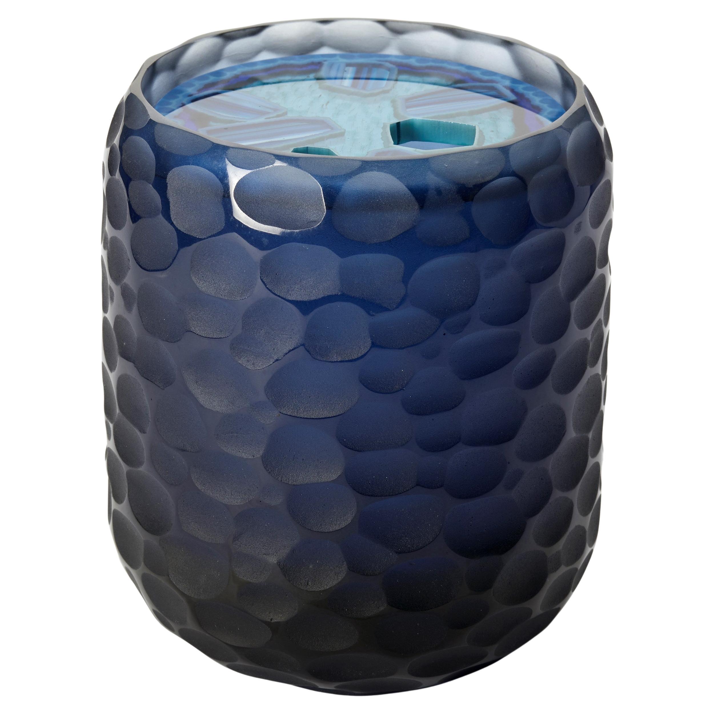Jarra Topaz Murini Agata II, caja con tapa de textura azul fundida, de Angela Jarman