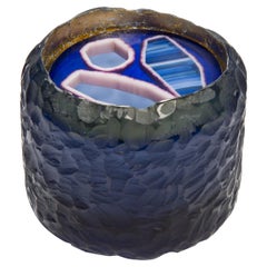 Topaz Murini Agate Jar, a Blue & Purple Cast Glass Sculpture by Angela Jarman