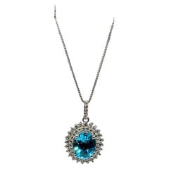 Topaz Necklace in Sterling Silver - 10x8mm Blue Topaz, 0.40ctw White Topaz, 18"
