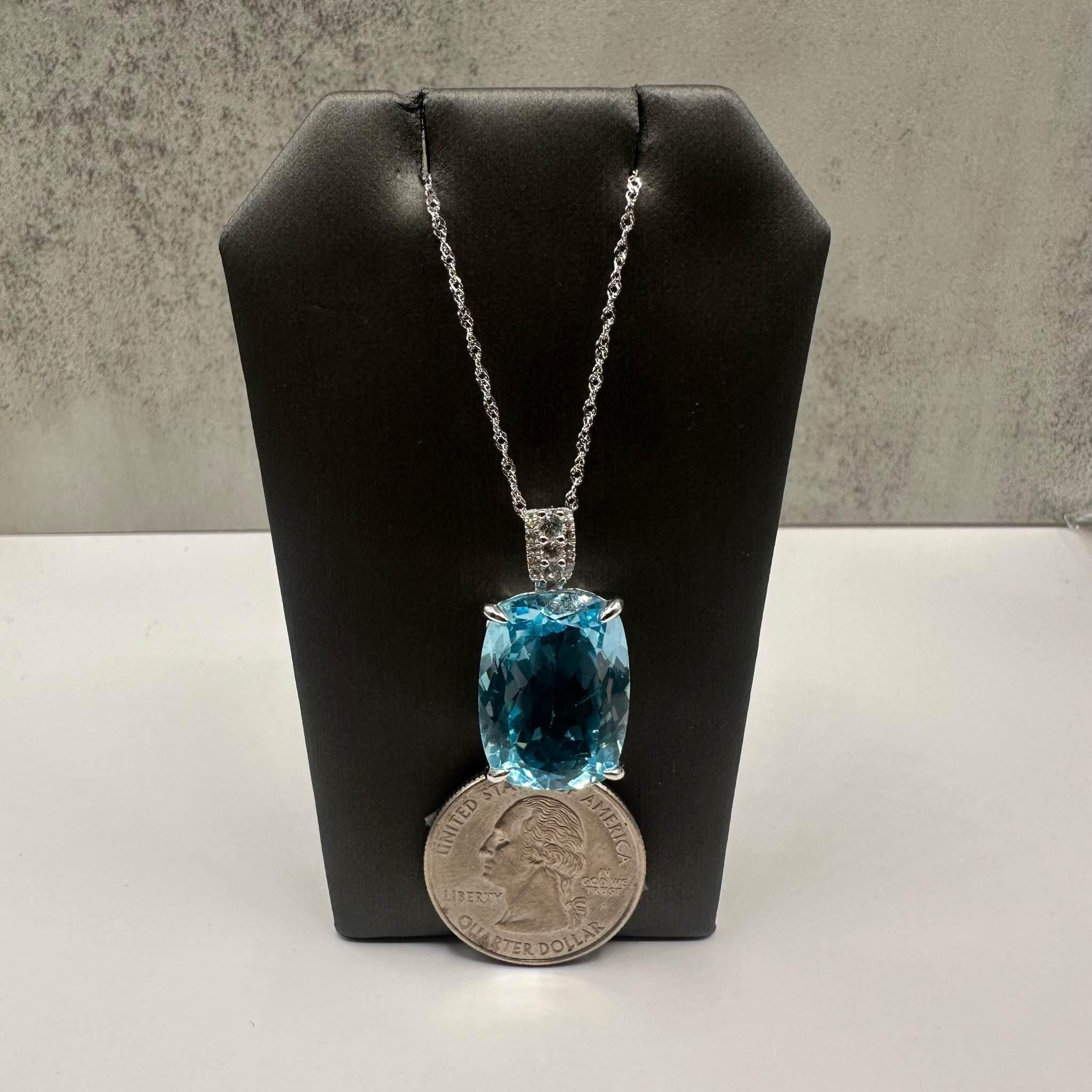 Topaz Necklace in Sterling Silver - 23ctw Blue Topaz, 0.32ctw White Topaz, 19