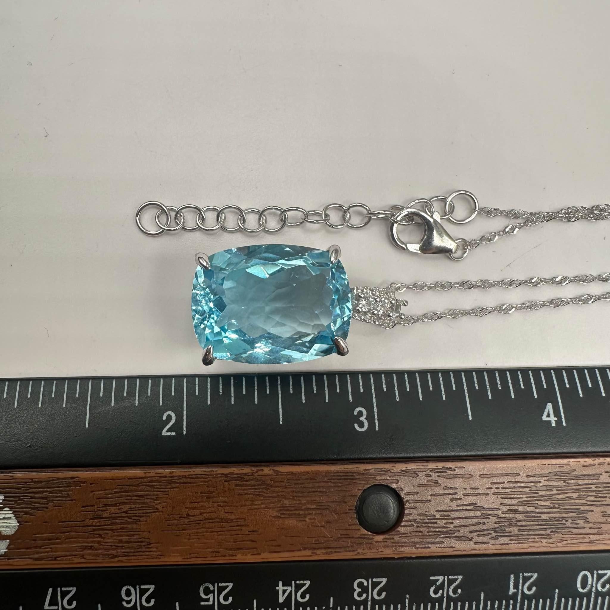 Women's Topaz Necklace in Sterling Silver - 23ctw Blue Topaz, 0.32ctw White Topaz, 19