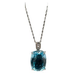 Topaz Necklace in Sterling Silver - 23ctw Blue Topaz, 0.32ctw White Topaz, 19"
