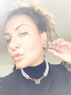 Topaz & Opal earrings 18KT yellow gold Vintage clip on omega earrings