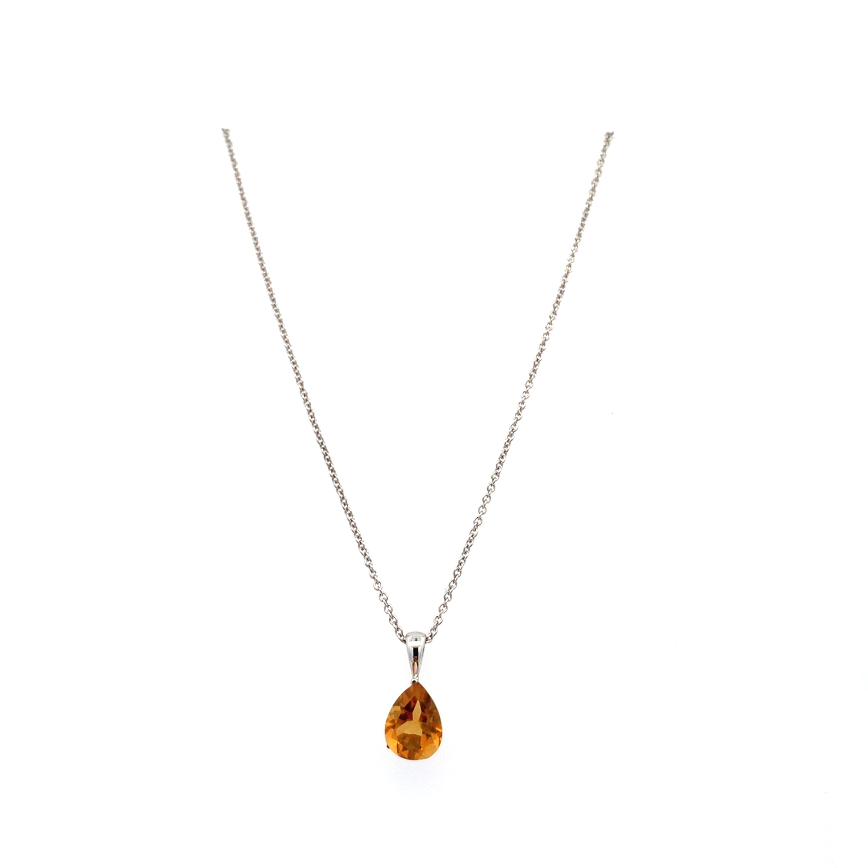 Pear Cut Topaz orange pear shaped pendant necklace 18k white gold For Sale