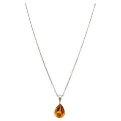 Collana con ciondolo a forma di pera in topazio arancione, oro bianco 18 carati