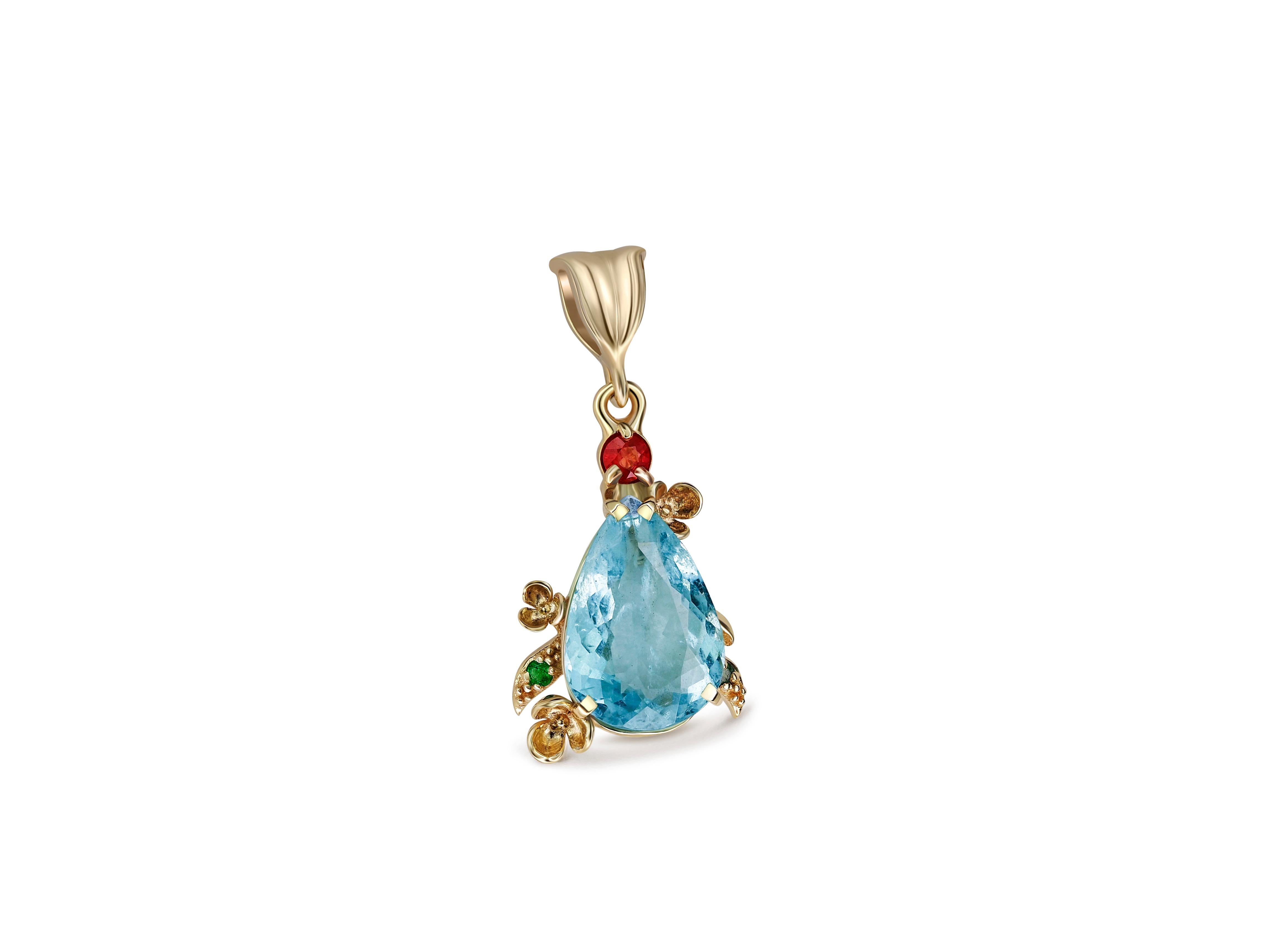 Topaz Pendant in 14 Karat Gold, Sky Blue Topaz Gold Pendant For Sale 1