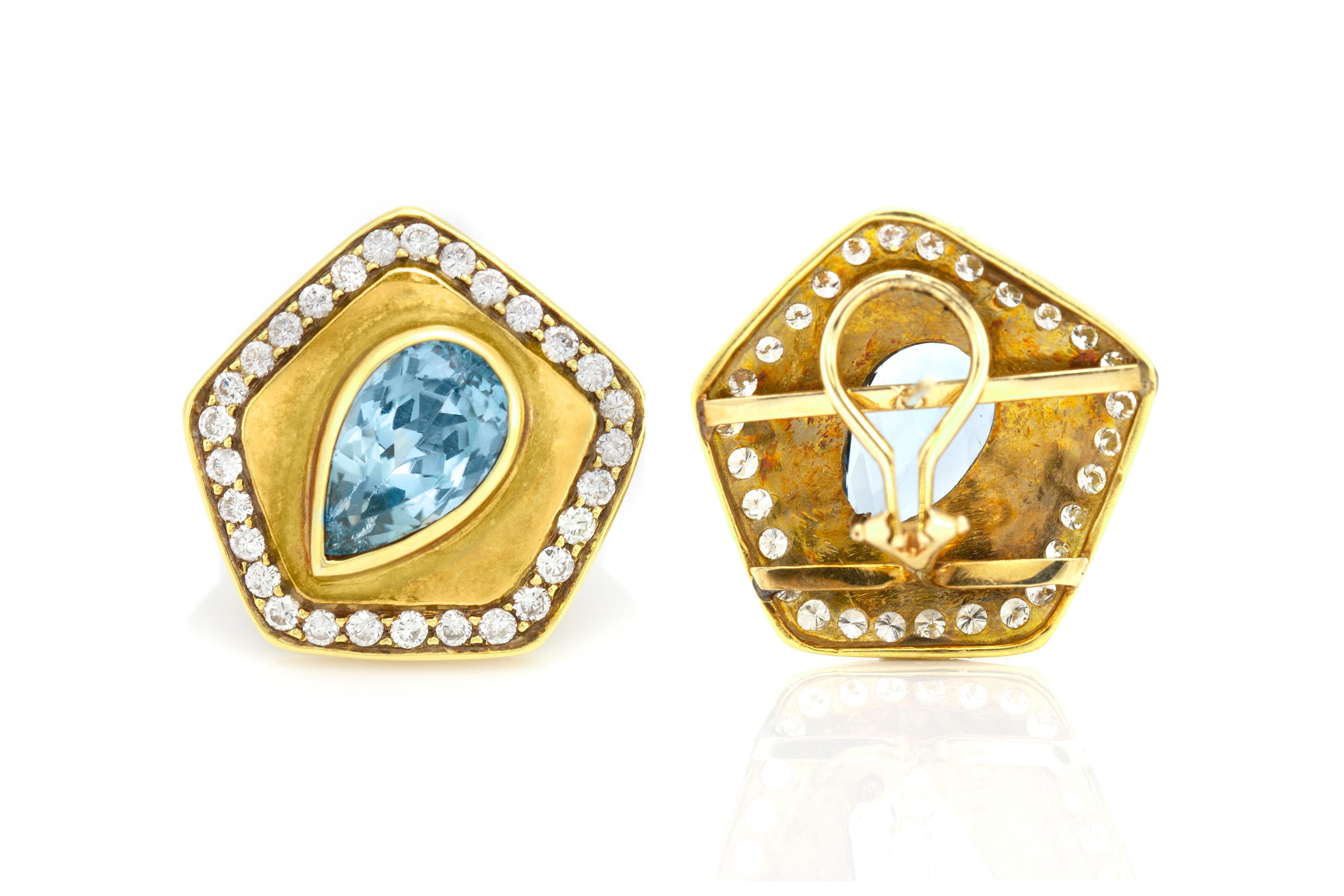 Topaz Pentagon with Diamonds Earrings In New Condition For Sale In New York, NY