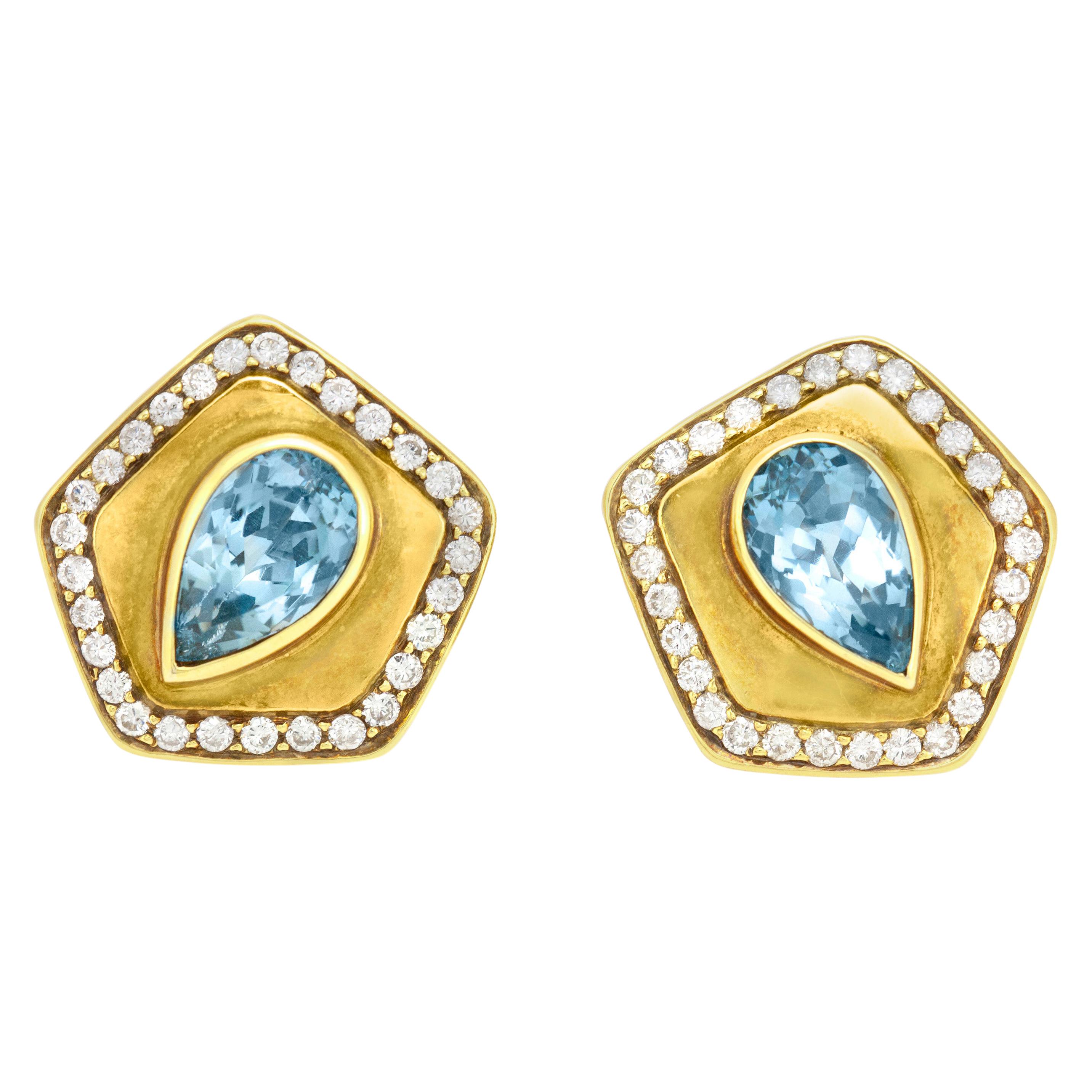 Topaz Pentagon with Diamonds Earrings For Sale