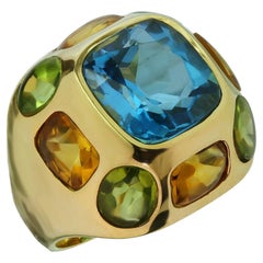 FABULOUS! Topaz Peridot Citrine 18k Solid Yellow Gold Dome Ring