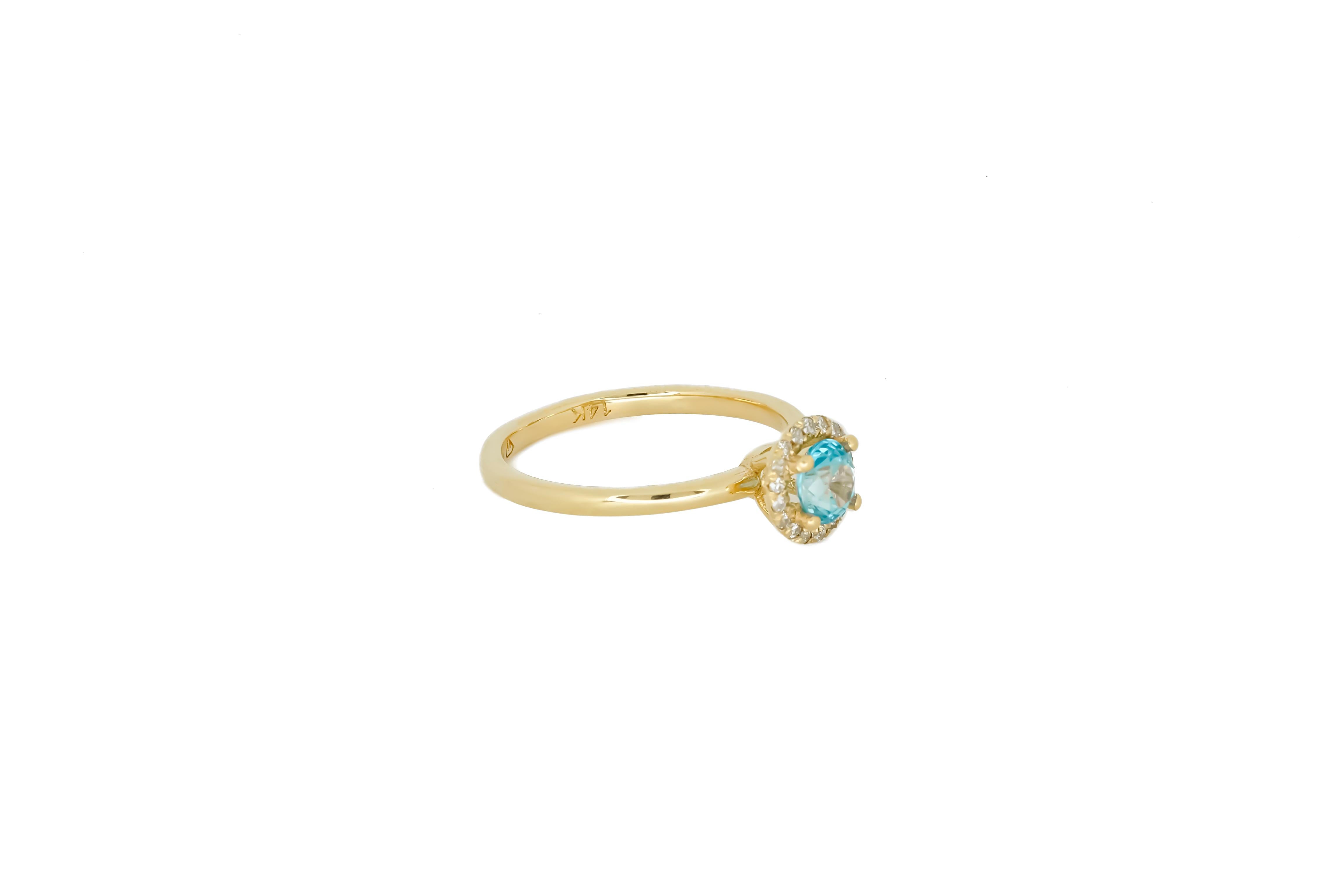 For Sale:  Topaz Ring with Diamonds in 14 Karat Gold, Sky Blue Topaz 14k Gold Ring 6