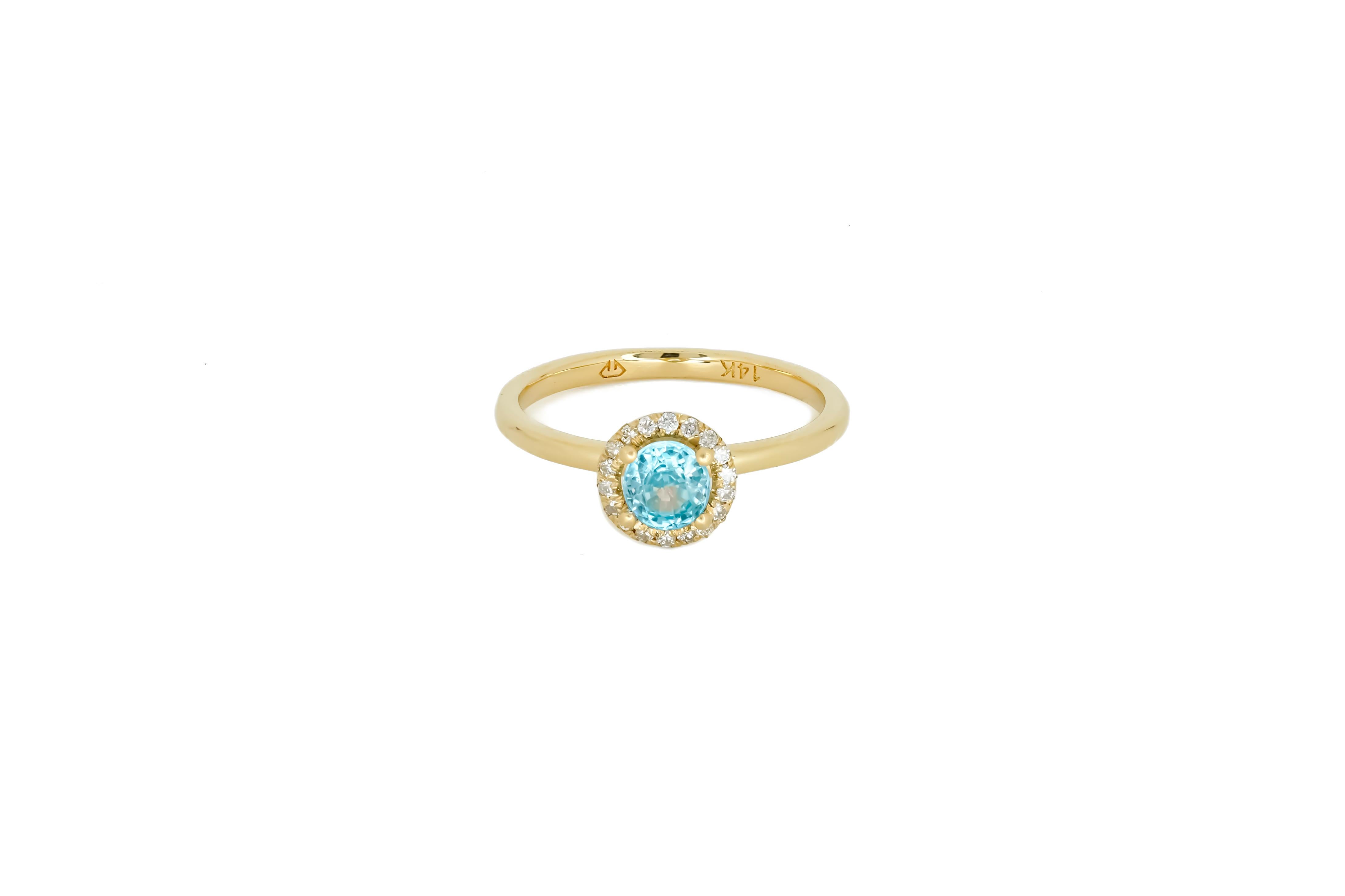 For Sale:  Topaz Ring with Diamonds in 14 Karat Gold, Sky Blue Topaz 14k Gold Ring 5