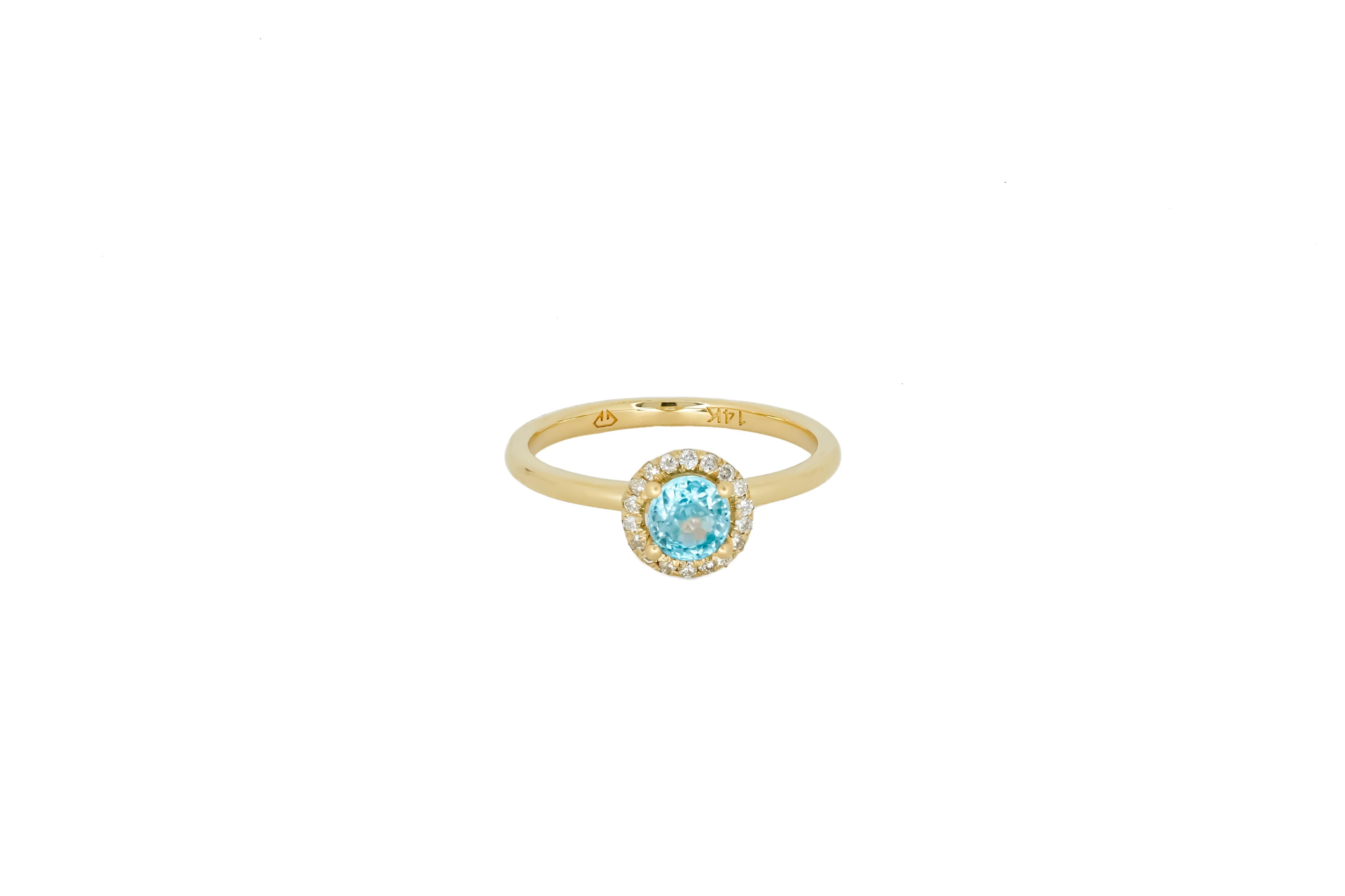 For Sale:  Topaz Ring with Diamonds in 14 Karat Gold, Sky Blue Topaz 14k Gold Ring 2