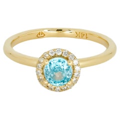 Used Topaz Ring with Diamonds in 14 Karat Gold, Sky Blue Topaz 14k Gold Ring
