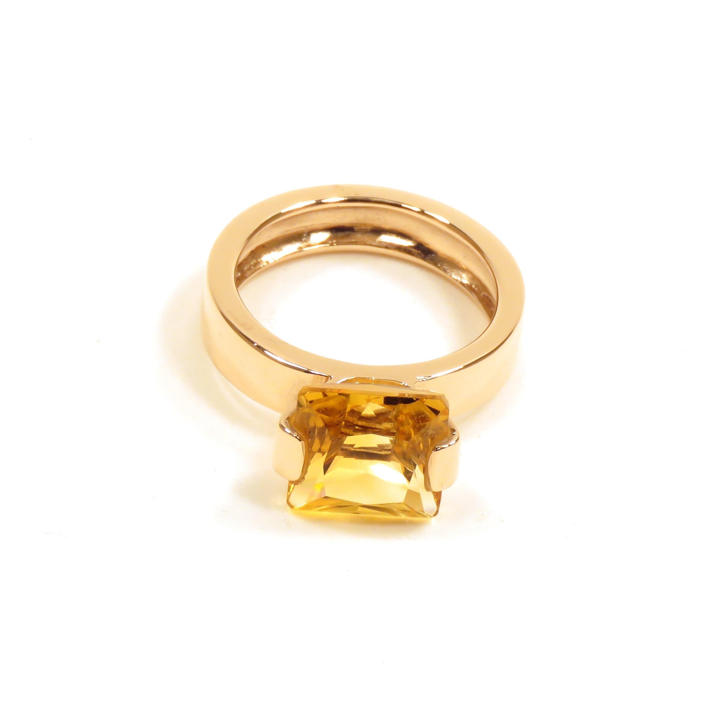 Square Cut Citrine Rose Gold Band Ring Handcrafted In Italy by Botta Gioielli