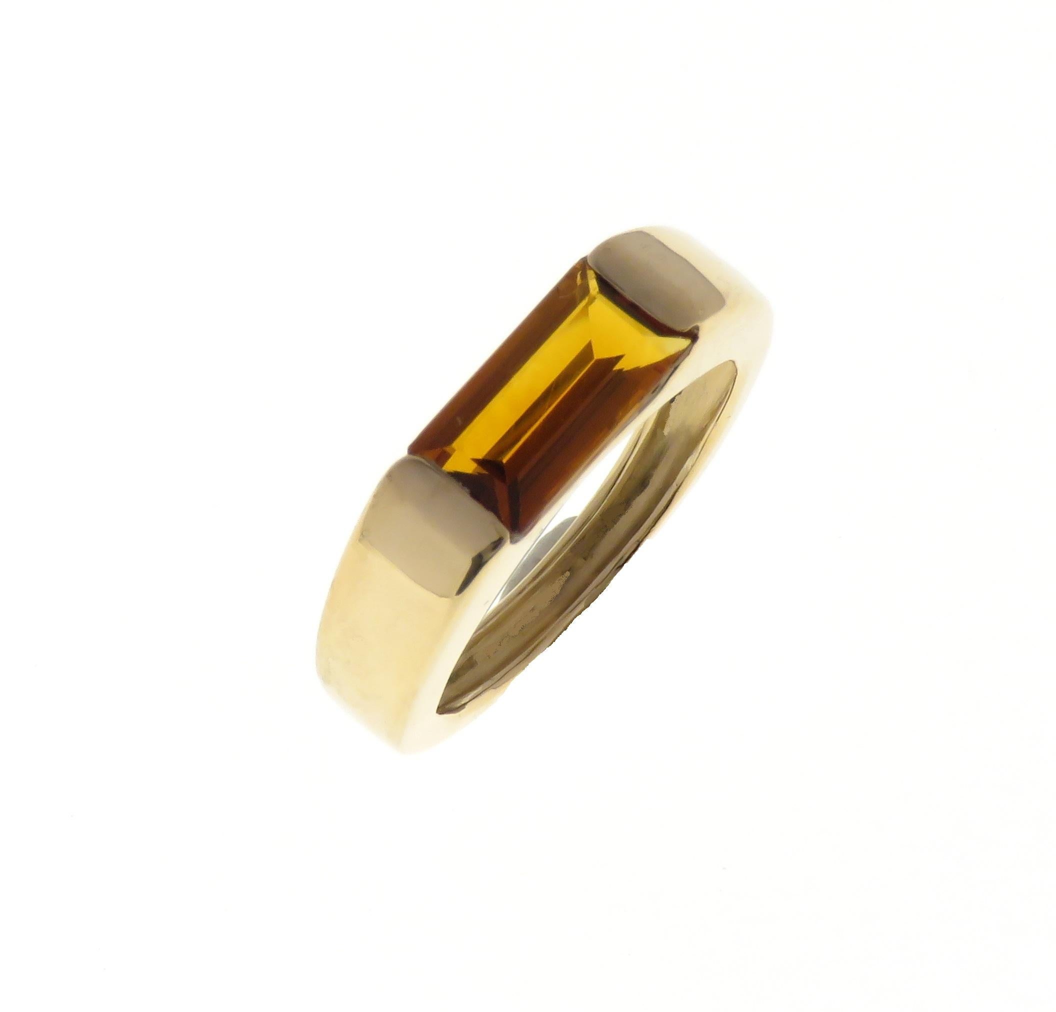 Baguette Cut Topaz Rose Gold Band Ring Handmade For Sale