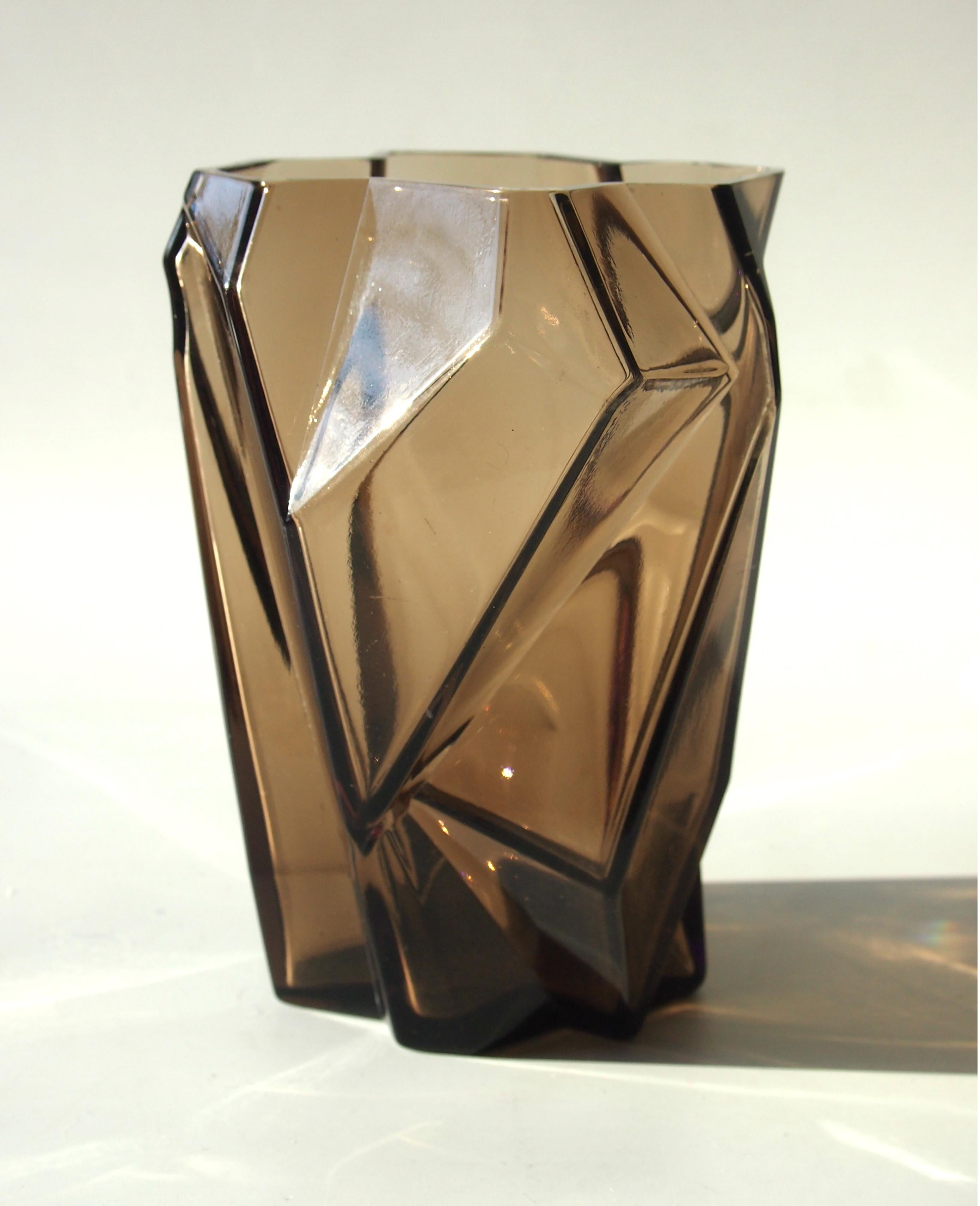American Topaz Ruba Rombic Art Deco Cubist Glass Vase Made by Consolidated