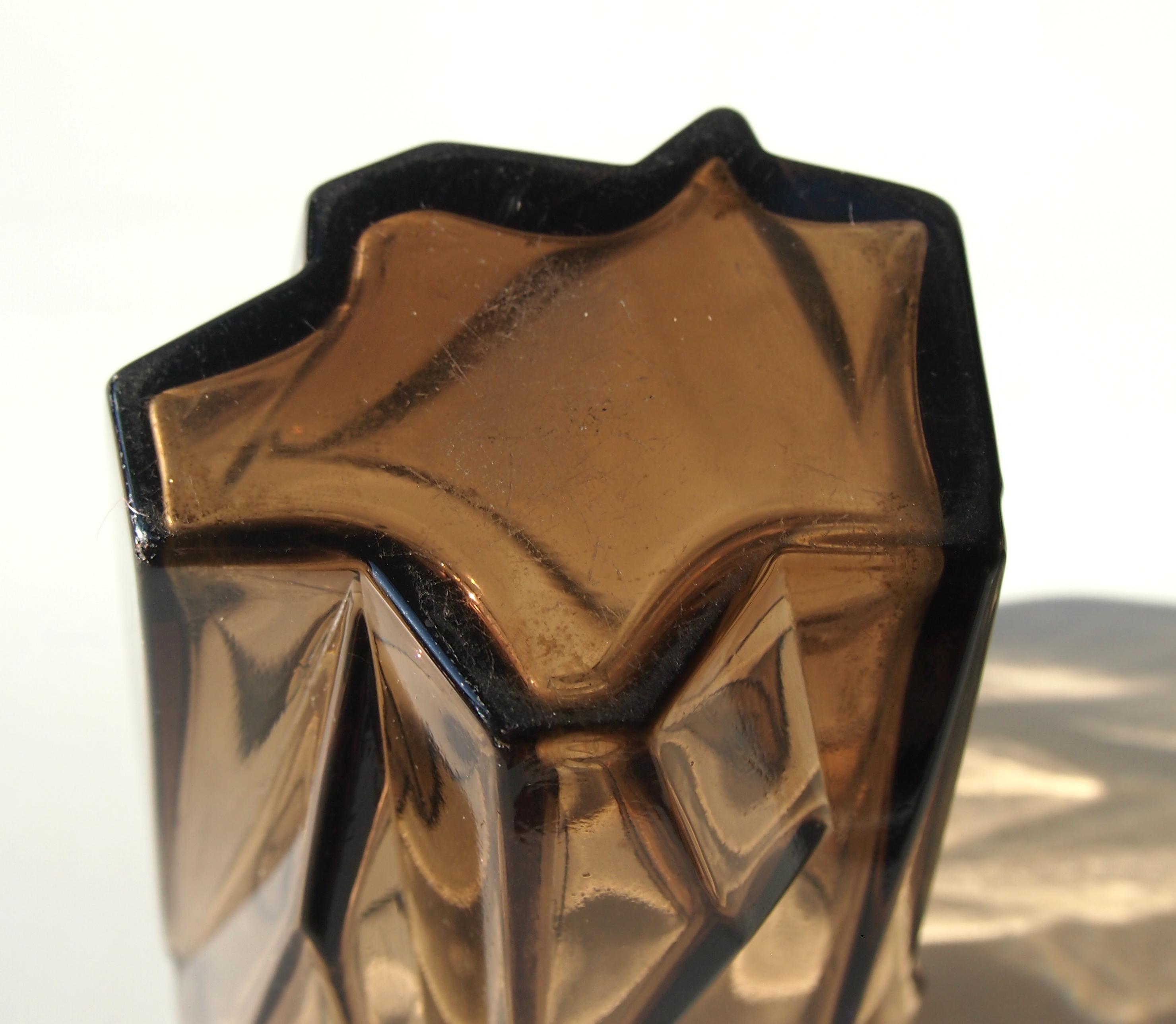 American Topaz Ruba Rombic Art Deco Cubist Glass Vase Made by Consolidated For Sale