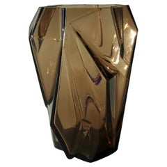 Vase en verre cubiste Art Déco Topaz Ruba Rombic fabriqué par Consolidated