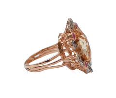 Topaz, Rubies, Diamonds, Rose Gold and Silver Ring.