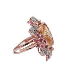 Topas, Rubine, Diamanten, Rose Gold und Silber Ring.