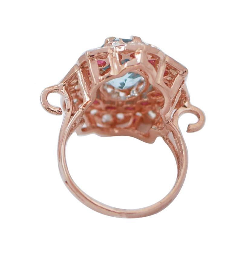 Topacio, Rubíes, Diamantes, Anillo de Oro Rosa y Plata. Retro en venta