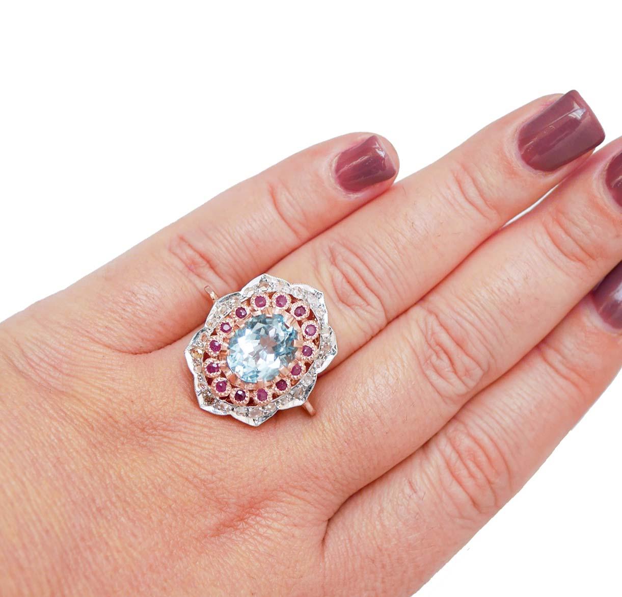 Topacio, Rubíes, Diamantes, Anillo de Oro Rosa y Plata. en Nuevo estado para la venta en Marcianise, Marcianise (CE)