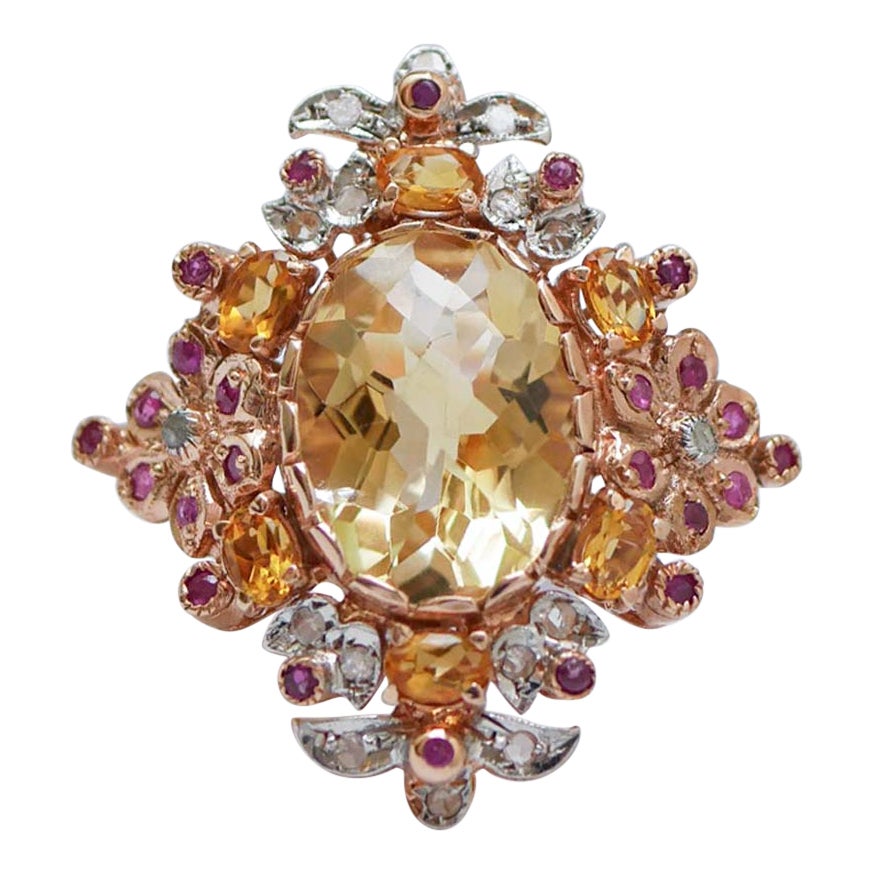 Topaz, Rubies, Diamonds, Rose Gold and Silver Ring.