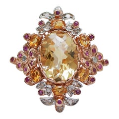 Topaz, Rubies, Diamonds, Rose Gold and Silver Ring.