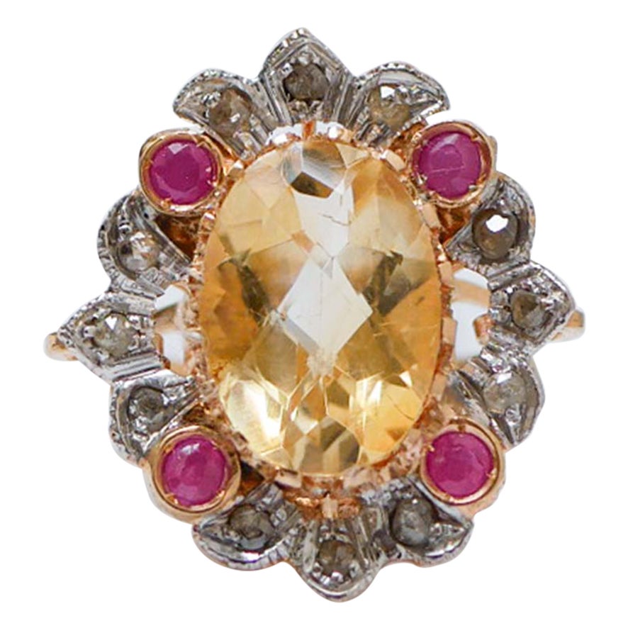 Topaz, Rubies, Diamonds, Rose Gold and Silver Ring.