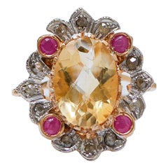 Topaz, Rubies, Diamonds, Rose Gold and Silver Ring.