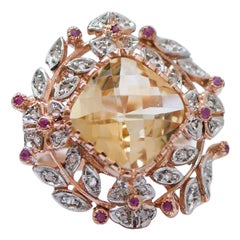 Topaz, Rubies, Diamonds, Rose Gold and Silver Ring.