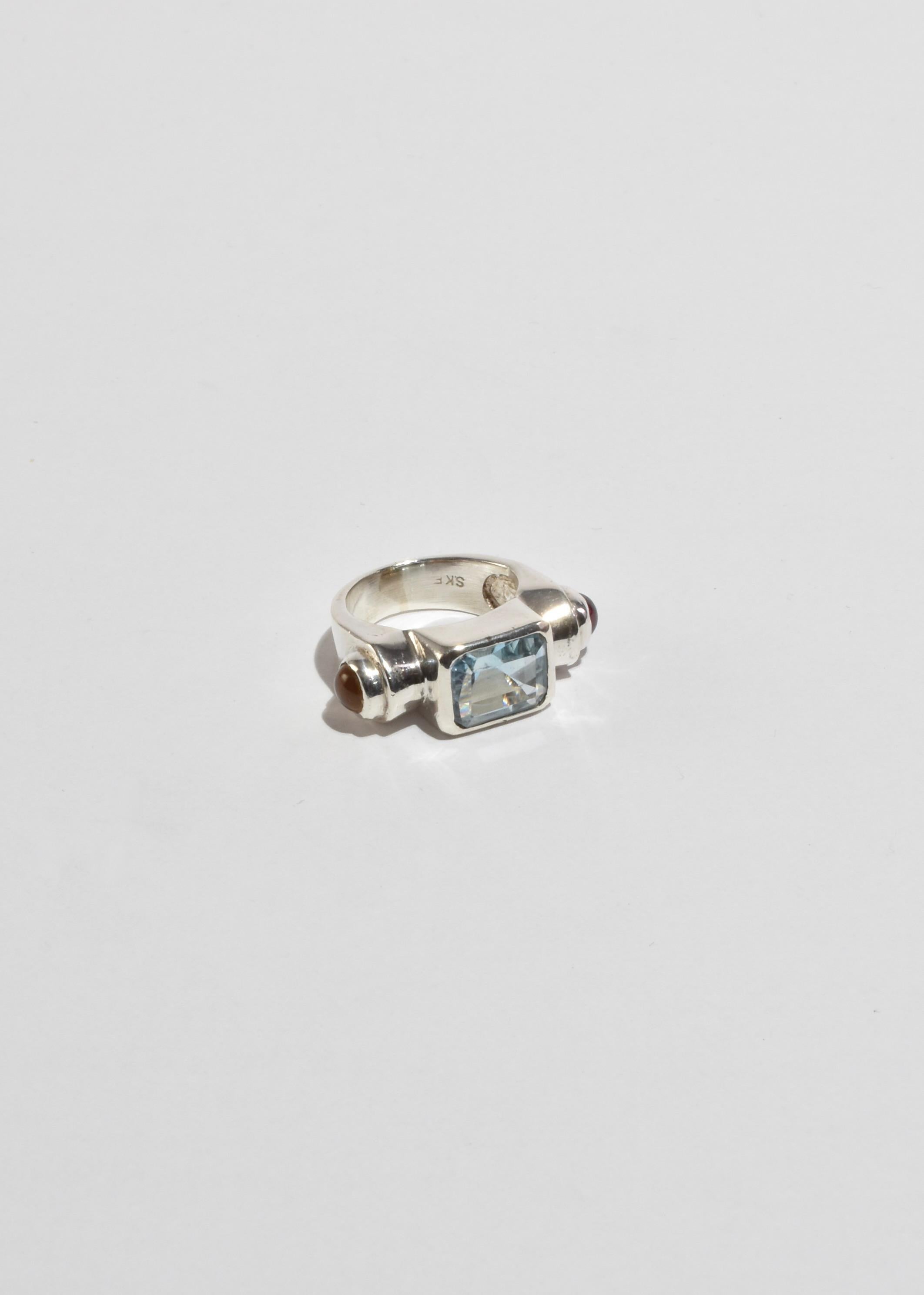 Modernist Topaz Ruby Citrine Ring For Sale