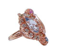 Topaz, Ruby, Sapphire, Tsavorite, Diamonds, Rose Gold and Silver Ring.
