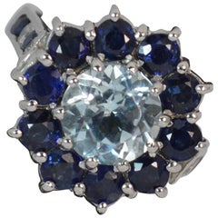 Topaz Sapphire and Diamond Solid Platinum Cluster Ring