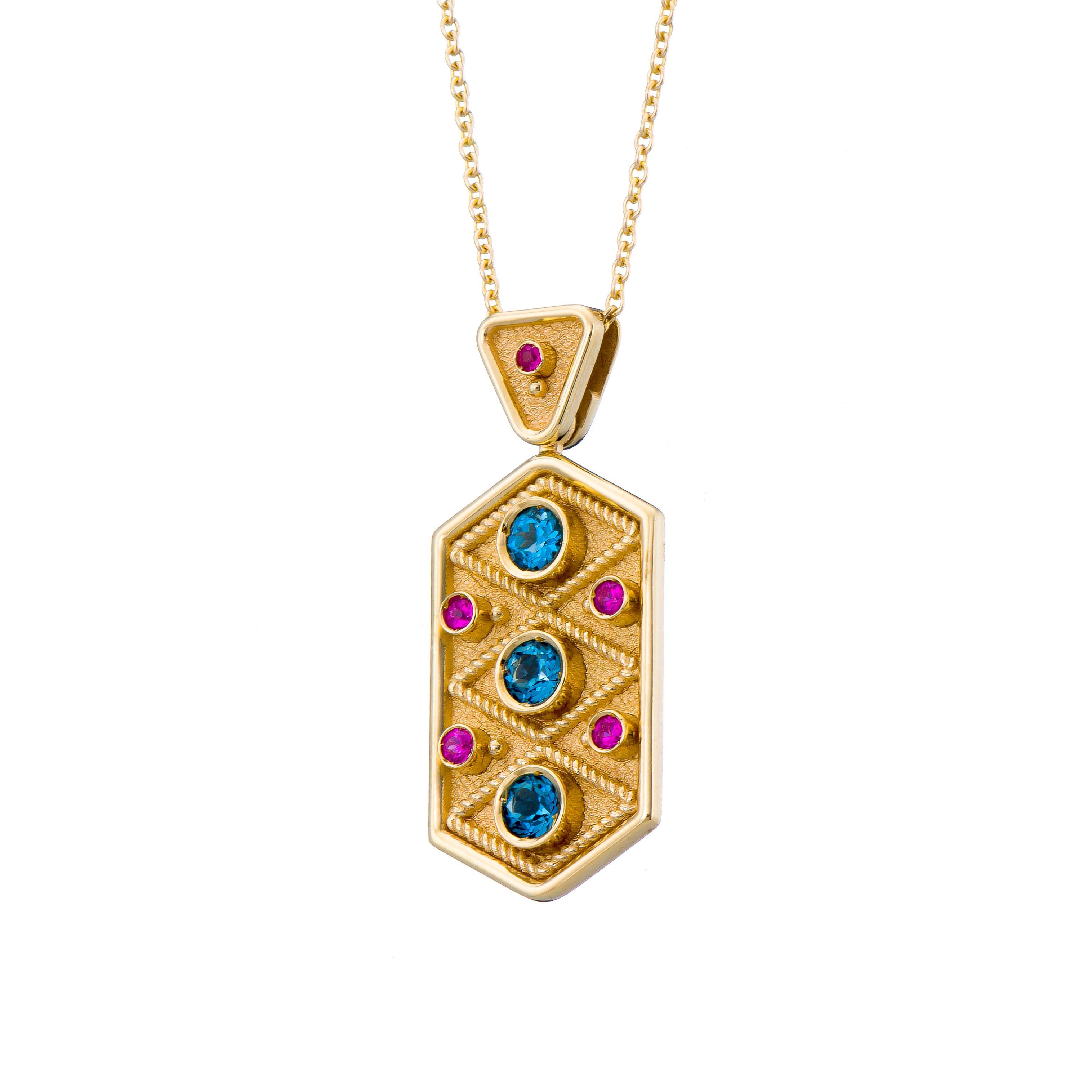 Topaz Sapphire Byzantine Gold Pendant In New Condition For Sale In Athens, GR