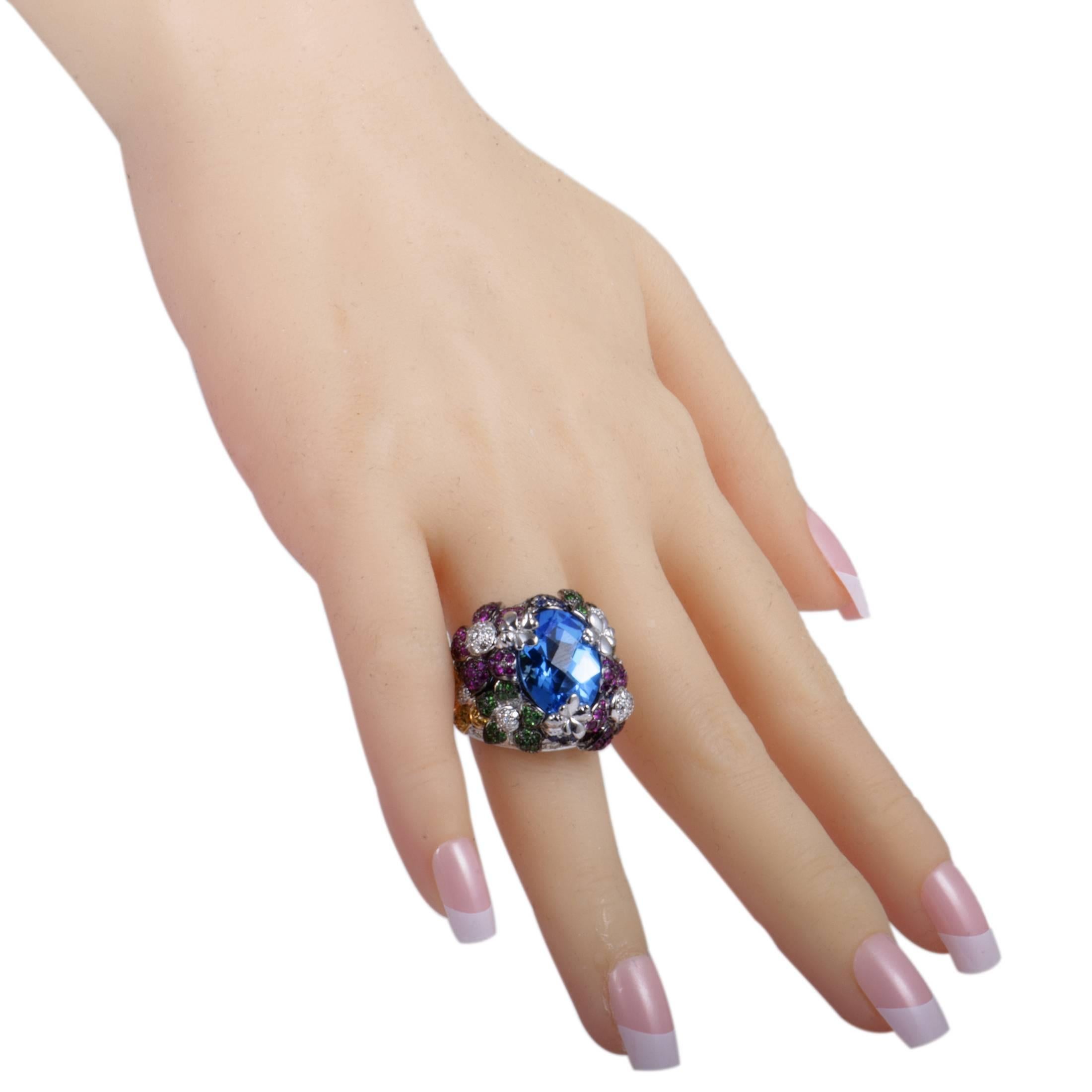 Women's Topaz Sapphire Garnet Diamond White Gold Cocktail Ring