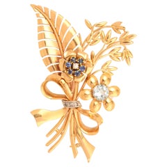 Topaz Sapphires Diamonds 18 Carat Yellow Gold Bouquet Brooch