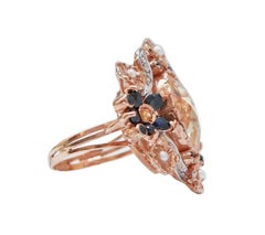 Topaz, Sapphires, Diamonds, Pearls, Rose Gold and Silver Ring.