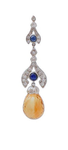 Topaz, Sapphires, Diamonds, Platinum Earrings.