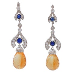 Topaz, Sapphires, Diamonds, Platinum Earrings.