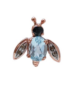 Topazio, zaffiri, diamanti, orecchini a mosca in oro rosa e argento.