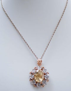 Topaz, Sapphires, Diamonds, Rose Gold and Silver Pendant.